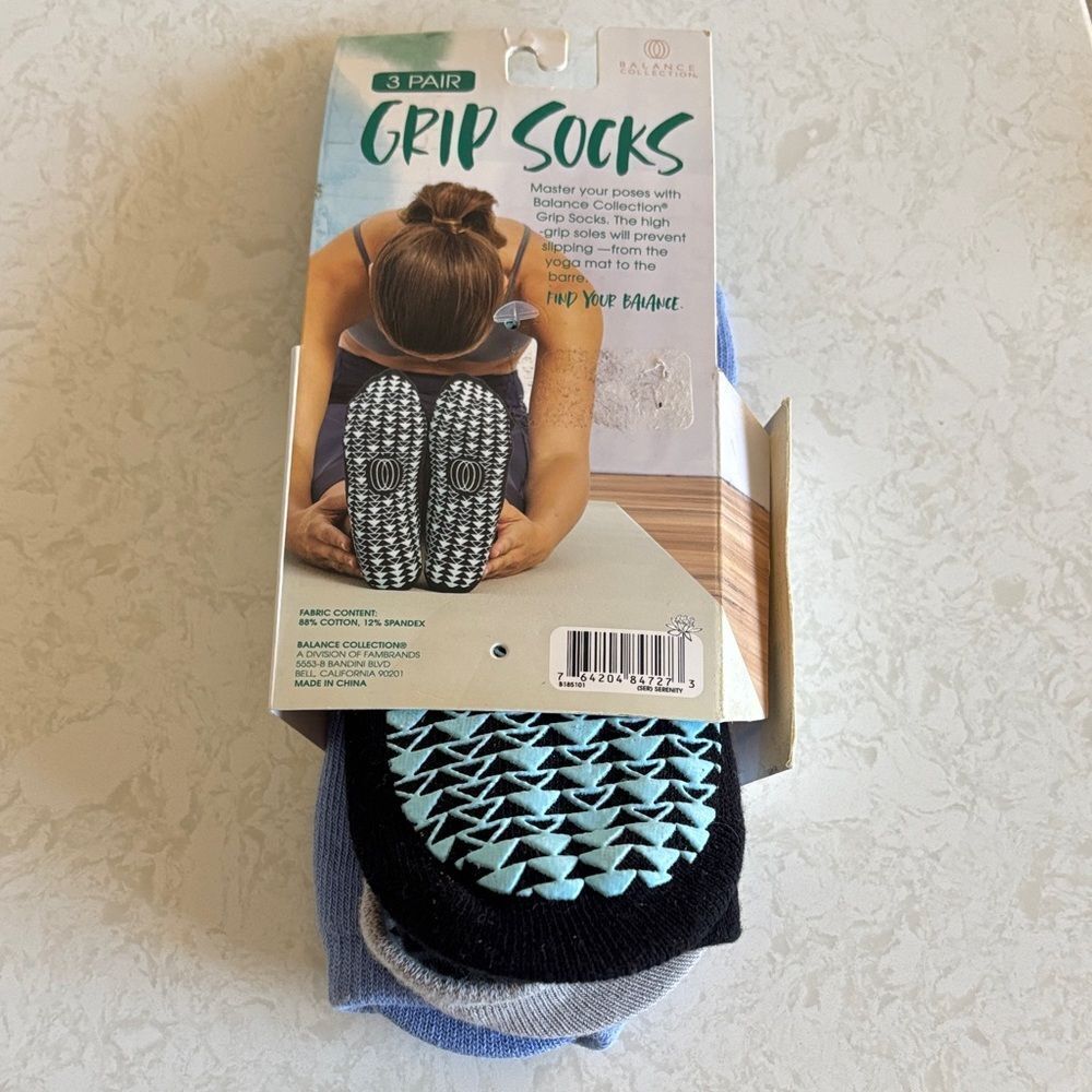 3 Pair Balance Collection Grip Socks- Black, Blue, Gray - Pilates/ barre OS NWT
